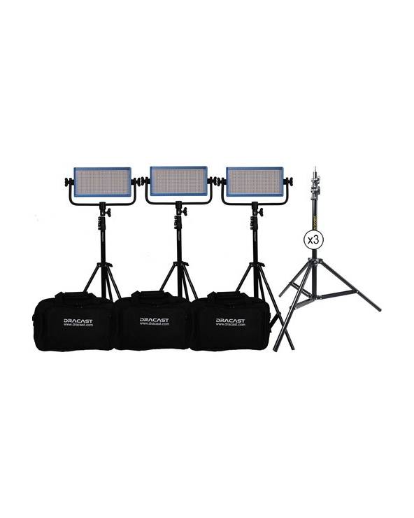 Dracast - DRLK3X500BVQ - LED500 PRO BICOLOR 3-LIGHT KIT WITH V-MOUNT BATTERY PLATES AND STANDS from DRACAST with reference DRLK3