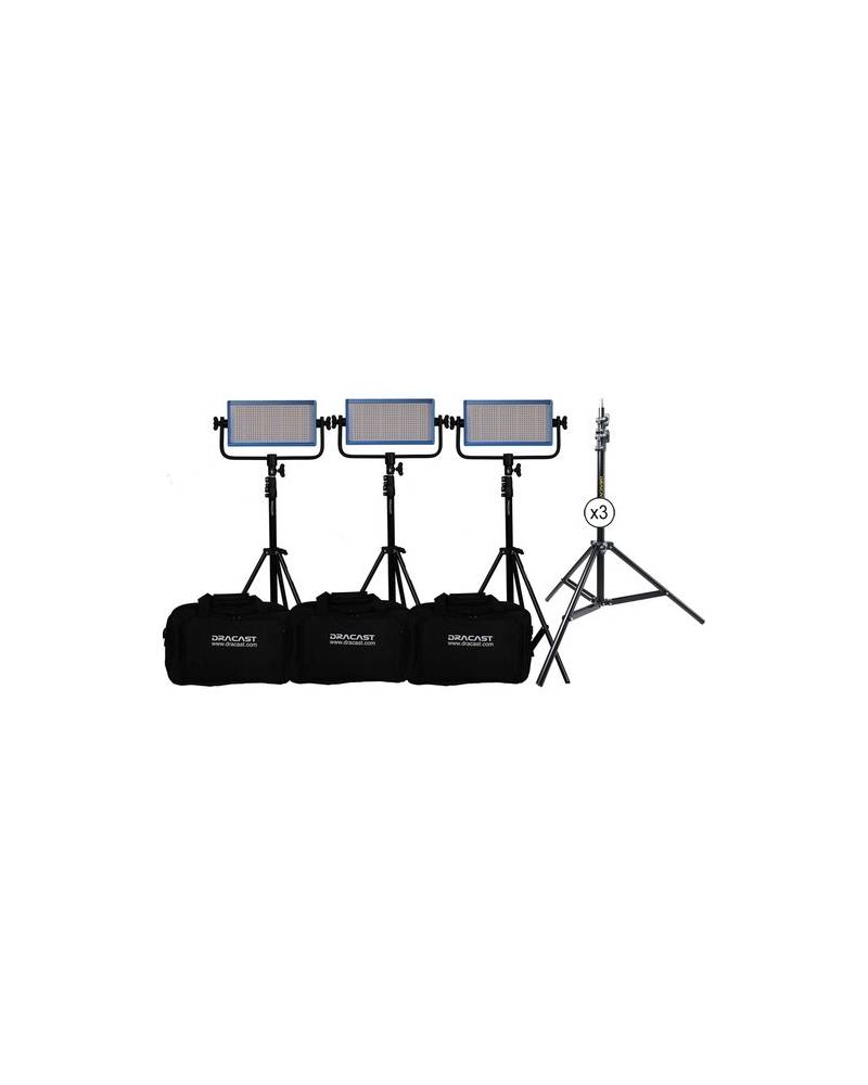 Dracast - DRLK3X500BVQ - LED500 PRO BICOLOR 3-LIGHT KIT WITH V-MOUNT BATTERY PLATES AND STANDS from DRACAST with reference DRLK3