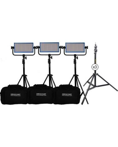 Dracast - DRLK3X500BVQ - LED500 PRO BICOLOR 3-LIGHT KIT WITH V-MOUNT BATTERY PLATES AND STANDS from DRACAST with reference DRLK3