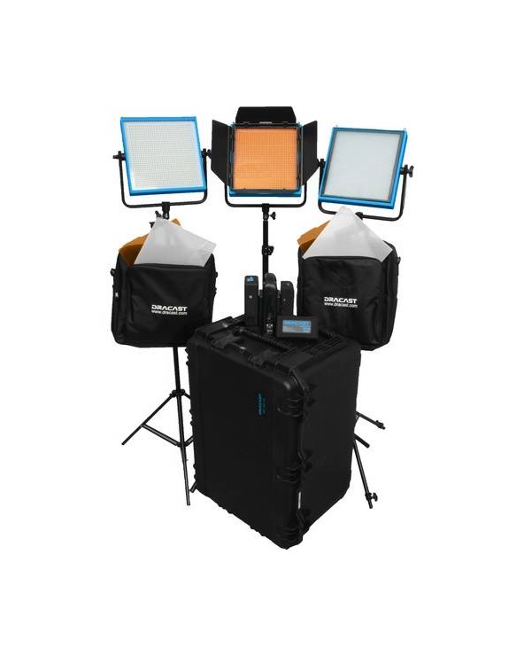 Dracast - DRSTUTV - LED1000 PRO TUNGSTEN 3-LIGHT STUDIO KIT WITH V-MOUNT BATTERY PLATES from DRACAST with reference DRSTUTV at t