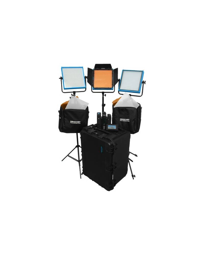 Dracast - DRSTUTV - LED1000 PRO TUNGSTEN 3-LIGHT STUDIO KIT WITH V-MOUNT BATTERY PLATES from DRACAST with reference DRSTUTV at t