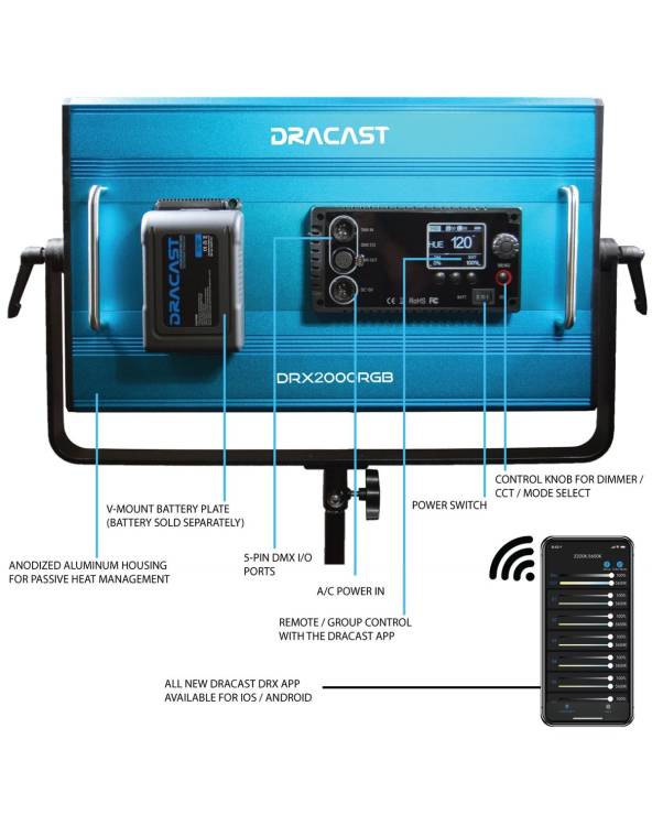 Dracast X Series LED2000 RGB and Bi-Color LED Video Light Panel with V-Mount Battery Plate